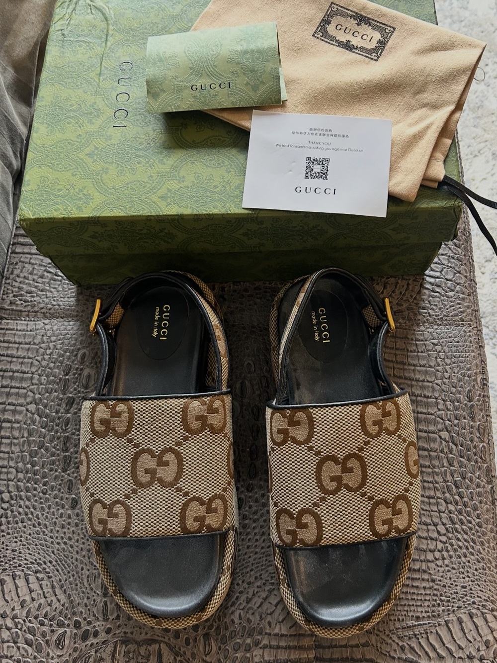Gucci GG Canvas Slide Sandals with Ankle Strap - Picture 8 of 9